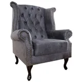 Casa Padrino Ohrensessel Chesterfield Kunstleder 85 x 105 x 0 cm Grau
