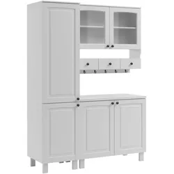 Pantryküche KOCHSTATION "KS-Osby", weiß (front: ausverkauft, arbeitsplatte: weiß), B:147cm H:202cm T:50cm, Komplettküchen-Sets, Küchenzeile, Kiefer massiv, Breite 147 cm, ohne E-Geräte