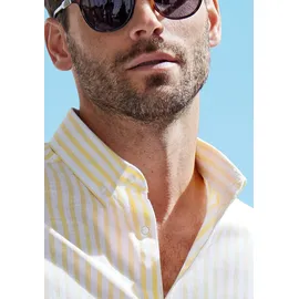John Devin Kurzarmhemd »Regular Fit,« Streifenhemd mit Button-down-Kragen aus reiner Baumwolle, Gr. XXL (45/46) N-Gr, gelb-gestreift, , 22633520-XXL N-Gr