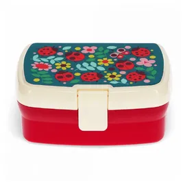 Rex London Lunchbox mit herausnehmbaren Fach Ladybird Marienkäfer-Motiv, Snack Obst Behälter Dose Box