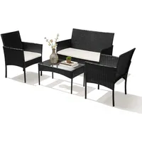 Wolketon Gartenmöbel-set 4-teilig Aus Polyrattan Mit 2 Sesseln, 2-sitzer-sofa, Glastisch Und Kissen, Schwarz