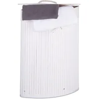 1 x Eckwäschekorb Bambus, faltbare Wäschebox 60 Liter, platzsparend, Wäschesack Baumwolle, 65 x 49,5 x 37 cm, weiß