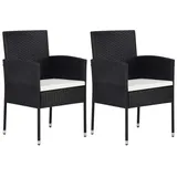 vidaXL Gartenstühle mit Kissen in Cremeweiß 2 Stk. Schwarz Polyrattan