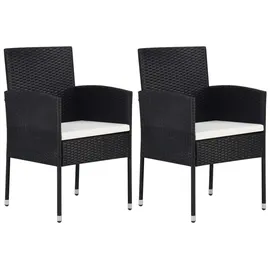vidaXL Gartenstühle mit Kissen in Cremeweiß 2 Stk. Schwarz Polyrattan
