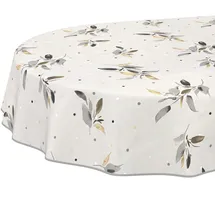 ANRO Wachstuchtischdecke abwaschbar Silberblatt Oval 160 x 140 cm Grau