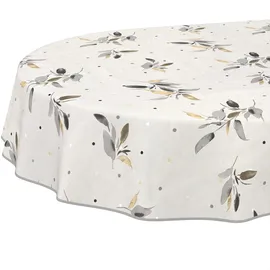 ANRO Wachstuchtischdecke abwaschbar Silberblatt Oval 160 x 140 cm Grau