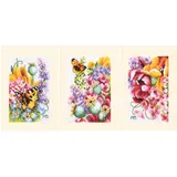 Lanarte Kreuzstich Stickpackung Grußkarten Marjolein Bastin Flower Power Bouquet 3er Set, Zählmuster, 10,5x15cm