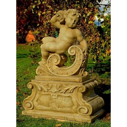Casa Padrino Barock Gartendeko Skulptur Schaut Nach Links 80 x 36 x H. 116 cm - Garten Deko Figur mit Sockel - Garten & Terrassen Deko Accessoires