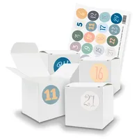 itenga Adventskalender Geschenkboxen Würfel klein Weiß Zahlensticker Pastell 2cm