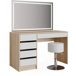 Vicco Schminktisch Sherry Sonoma Weiß Frisiertisch LED Spiegel Kommode Hocker
