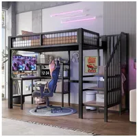 STILVORA Hochbett 90×200 mit Schreibtisch,Jugendbett mit Kleidungschrank,ohne matratze (aus Metall mit Einbauschrank und Schreibtisch – platzsparende Lösung für Jugend- und Arbeitszimmer, 90x200cm) ohne Matratze