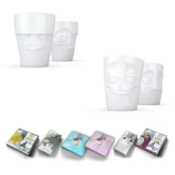 Becher-Set 4-tlg. + Servietten - OHNE HENKEL - FIFTYEIGHT Becher ohne Henkel - Dekor weiß - 1 Set