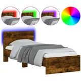 vidaXL Bettgestell mit Kopfteil und LED-Leuchten Räuchereiche 90x200cm