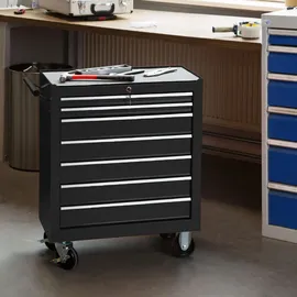 Tectake tectake® Werkzeugwagen, 7 kugelgelagerte Schubladen mit Antirutschmatten, zentrale Sicherheitsverriegelung, Rollen Ø 100 mm
