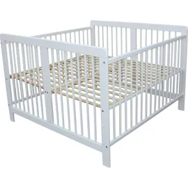 Micoland Zwillingsbett Zwillingskinderbett Kinderbett für Zwillinge massiv weiss mit 2 Matratzen 120x120cm + Nestchen beige - Weiß