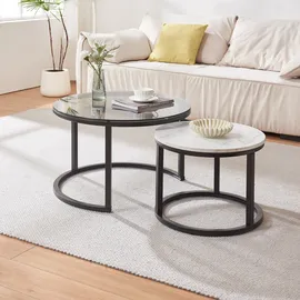 [en.casa] Couchtisch 2er Set Kokkola Rauchglas/Marmoroptik, weiß