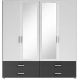 SchlafKONTOR Drehtürenschrank »Ivar Kleiderschrank mit Spiegel«, inklusive 2 Spiegeltüren und 2 farblich abgesetzten Schubkästen weiß graphit, - mind. 14 Tage Rückgaberecht - Grau,Schwarz,Weiß - 180x190