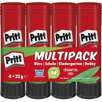 PRITT Klebestift, sicherer und kinderfreundlicher Bastelkleber für Kunst und Bastelarbeiten, starker Kleber für Schule & Bürobedarf, 4x22g Pritt Stift