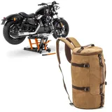 Set: Hebebühne Midlift L bis 680kg or ConStands mit Motorrad Rucksack Canvas VG8 Vintage 35Ltr braun