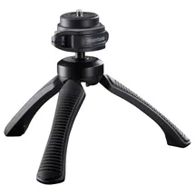 Mantona Gaia Tischstativ 1/4 Zoll Arbeitshöhe=13cm Schwarz Wasserwaage, inkl. Handschlaufe