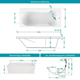 Calmwaters Modern Small 2 Badewanne Komplettset 180 x 80 cm