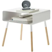 Yamazaki 4229 Plain Low Side Table, White, Steel/Wood, 35 x 35 x 35 cm