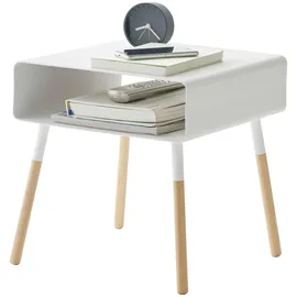 Yamazaki 4229 Plain Low Side Table, White, Steel/Wood, 35 x 35 x 35 cm