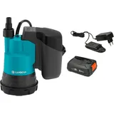 Gardena Akku-Klarwasser-Tauchpumpe 2000/2 18V P4A Set, inkl. 1x Li-Ion Akku 2,5Ah, Ladegerät