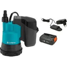Gardena Akku-Klarwasser-Tauchpumpe 2000/2 18V P4A Set, inkl. 1x Li-Ion Akku 2,5Ah, Ladegerät