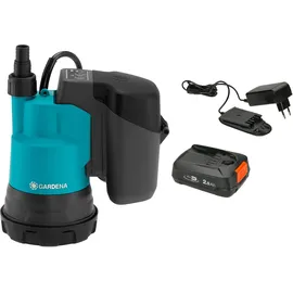 Gardena Akku-Klarwasser-Tauchpumpe 2000/2 18V P4A Set, inkl. 1x Li-Ion Akku 2,5Ah, Ladegerät