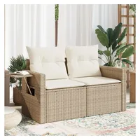 vidaXL Gartensofa mit Kissen 2-Sitzer Beige Poly Rattan