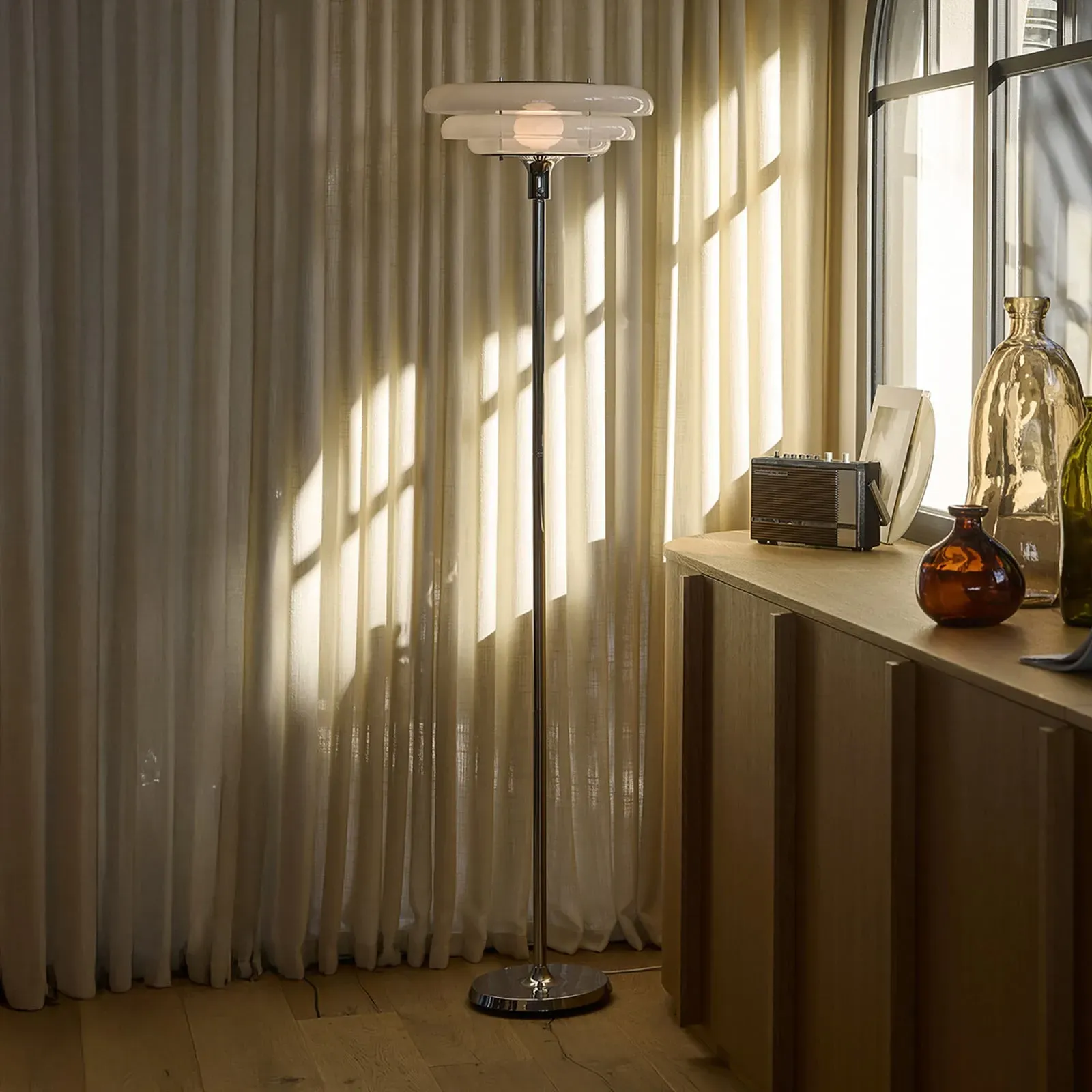 Stehleuchte MARKET SET, Sunset, Weiß, für Wohnzimmer, Glas, Design - 180