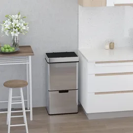 Homcom Abfalleimer mit Sensor 72 l Mülltrennsystem 3 Fächer Edelstahl Silber 42 x 30 x 81 cm