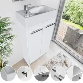 paplinskimoebel - Waschbecken mit Unterschrank 40cm Breit Malibu, Badezimmerschrank klein, Waschtisch mit Unterschrank, für Gäste WC, Waschbeckenunterschrank Weiss