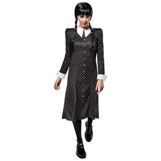 Rubies Günstiges Addams-Kostüm für Damen, langes bedrucktes Kleid mit Kragen, offizieller Wednesday, Mittwoch Addams für Halloween, Karneval und Cosplay