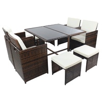 VCM 9-tlg Gartenmöbel Sitzgruppe Gartenmöbel Glas Tisch Stühle Rattan Raloso Braun