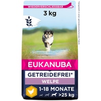 Eukanuba Welpenfutter getreidefrei mit Huhn für große Rassen - Trockenfutter ohne Getreide für Junior Hunde, 3 kg