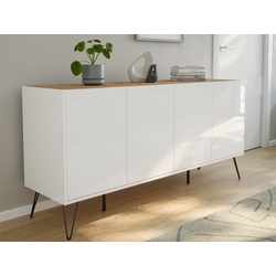 Raumwunder XL Sideboard Kommode Maxim 155cm stehend 4 Türen Weiß/Eiche Top