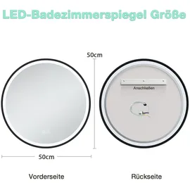 gimbelen Runder mit Beleuchtung, Spiegel rund 60cm mit Beleuchtung, Badezimmerspiegel Wandspiegel mit 3 Lichtfarben, Dimmbar, Speicherfunktion, IP44 HD Sicherheitsglas, Schwarz