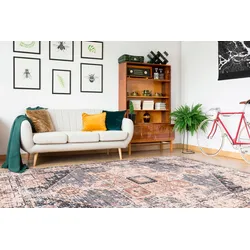 Teppich ARTE ESPINA "Indiana 100", grau (helllgrau), B:200cm H:10mm L:290cm, Baumwolle, Polyester, Teppiche, Vintage Optik, Wohnzimmer