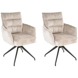 Home4You Polsterstühle 2er Set, Beige Schwarz Webstoff - Metallgestell - drehbar - 2er Set