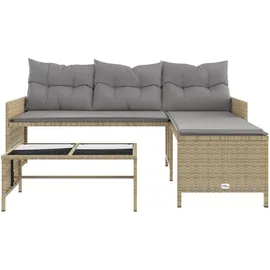 vidaXL Gartensofa in L-Form mit Tisch und Kissen Beige Poly Rattan