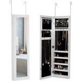 GIANTEX Schmuckschrank mit LED, Schmuckregal Schmuckkommode mit Ganzkörperspiegel, Spiegelschrank Wandschrank für Ketten, Ohrringe, an der Tür hängend, Wandmontage, weiß