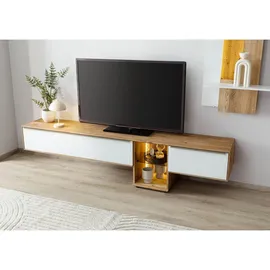 MASSIVMOEBEL24.DE Wien Lowboard 240 cm x 55 cm x 43 cm Weiß/Geölt Glas/Holz/Massivholz