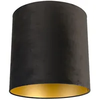 QAZQA Velour Lampenschirm Schwarz 40/40/40 mit Goldener Innenseite