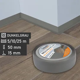 Lemodo Weichsockelleiste selbstklebend 25 m, dunkelgrau, Sockelleiste auf der Rolle, Fußleiste