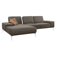 Ecksofa W.SCHILLIG "run, Designsofa mit tollem Sitzkomfort, L-Form", braun (stone w82), B:279cm H:88cm T:178cm, Longlife Xtra-Leder Z73: Naturwalkleder der Luxusklasse aus den erlesensten Rohhäuten. Hautstärke 1, 1 – 1, 3 mm;ROHLEDER Jacquard-Flachgewebe Q2 W60 (63% Polyester, 37% Polyacryl);ROHLEDER Chenille-Flachgewebe Q2 W77 (68% Polyacryl, 32% Polyester);Stoff S37 (100% Polyester), Sofas, Ecksofa, mit elegantem Holzsockel, Füße in Chrom glänzend, Breite 279 cm