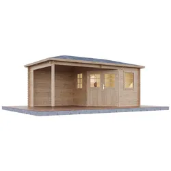 Wolff Finnhaus Gartenhaus Gemma 5025 - 28 mm naturbelassen Inkl. Fußboden / Fundamenthölzer - 50% Aktionsrabatt auf Schindeln/Dachbahnen