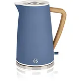 Swan Nordic Ultra Schnell kabellos, modernes Design, 1,7 l, 2200 W, Griff in Holzoptik, automatische Abschaltung, Blau matt