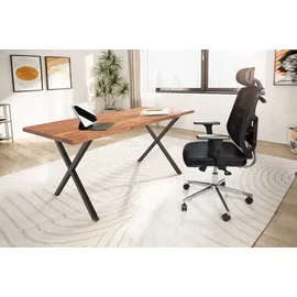 FineBuy Schreibtisch Akazie massiv / Braun